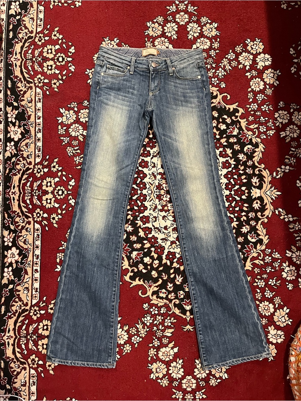 Paige Laurel Canyon Low Rise Bootcut Y2K Light Wash Blue Denim Jeans